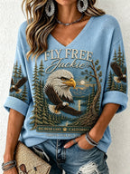 Women's Jackie The Eagle Print V Neck Top