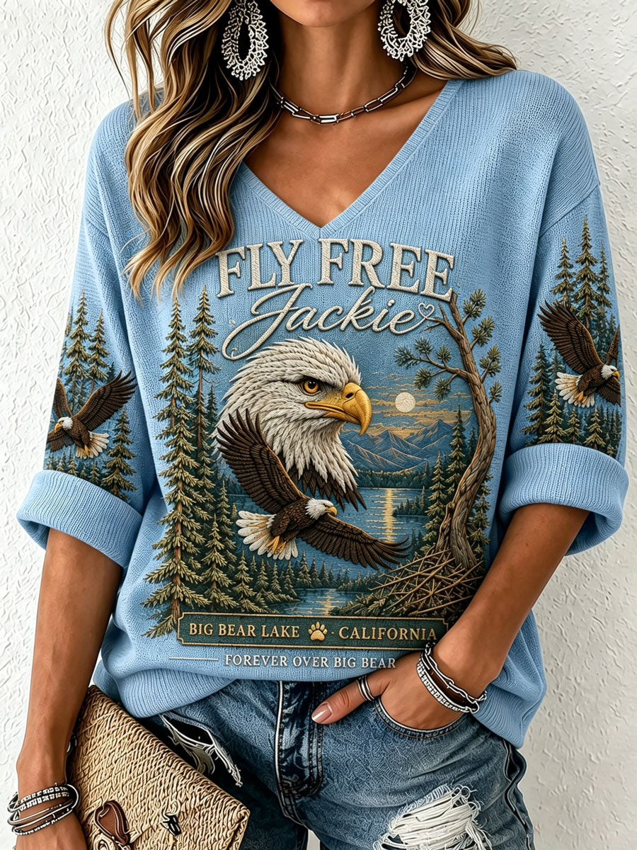 Women's Jackie The Eagle Print V Neck Top