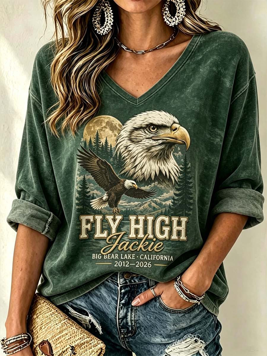 Women's V-Neck Retro Forever Free Printed T-shirt