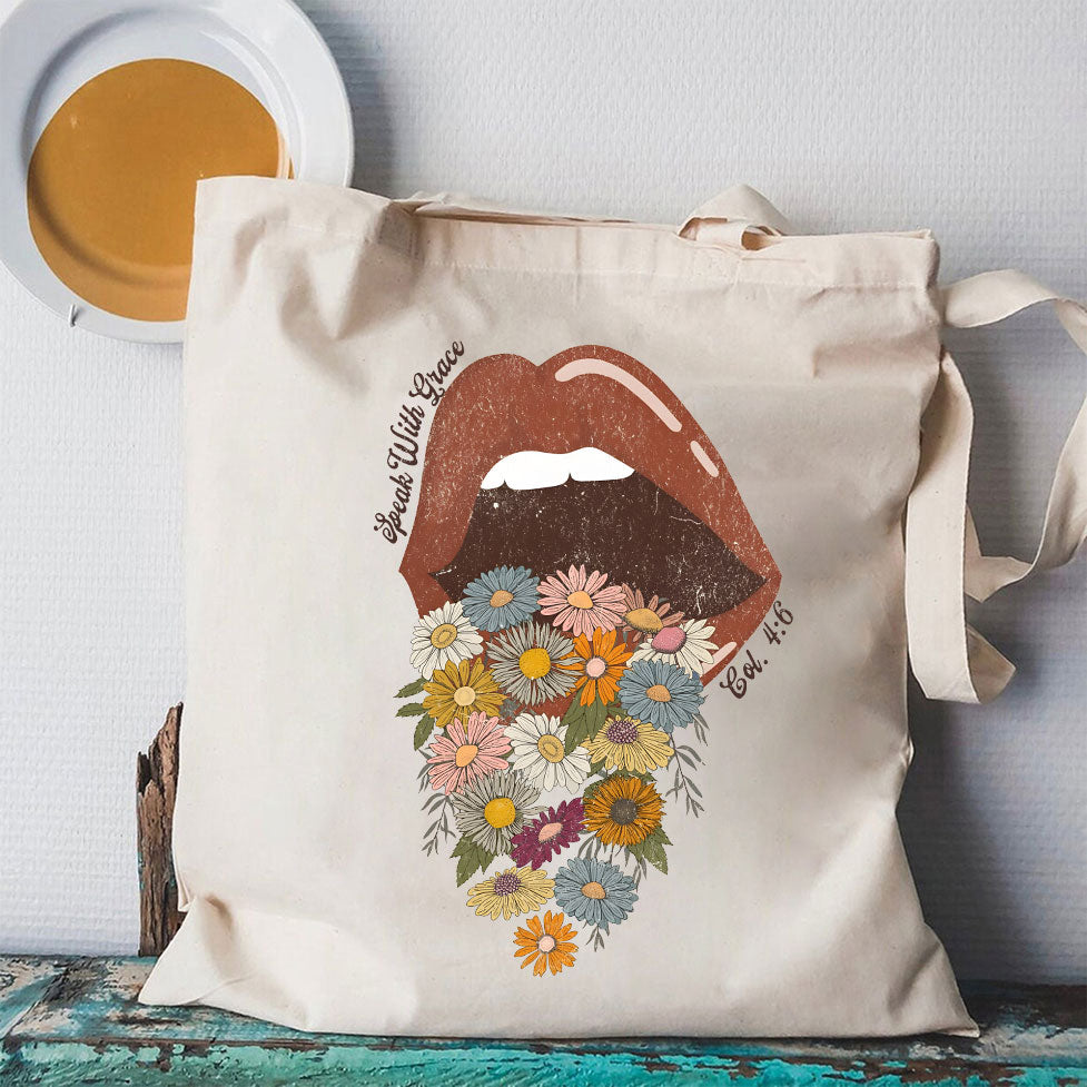 Speak With Grace Christian Canvas Tote Bag