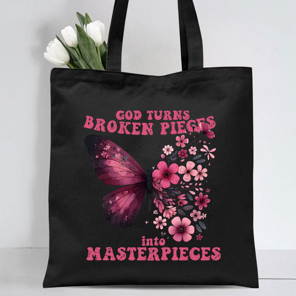 God Turns Broken Pieces Into Masterpieces Christian Canvas Tote Bag
