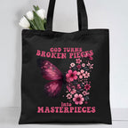 God Turns Broken Pieces Into Masterpieces Christian Canvas Tote Bag