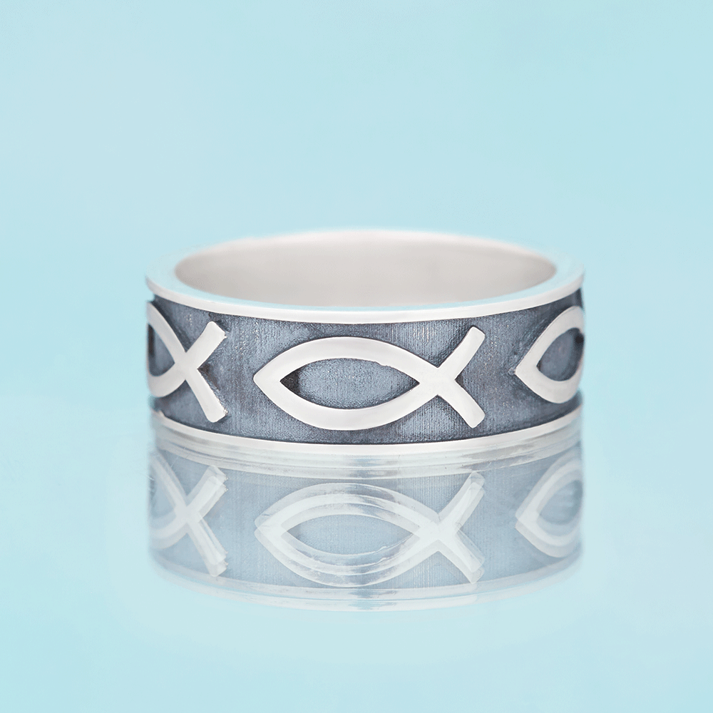 Jesus Fish Christian Sterling Silver Band Ring