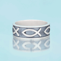 Jesus Fish Christian Sterling Silver Band Ring