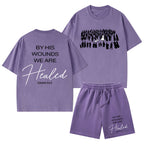 By His Wounds Christian Washed T-Shirt & Shorts