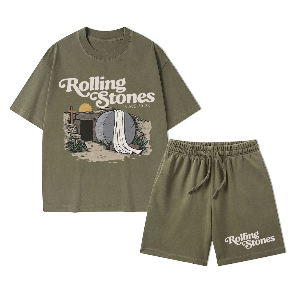 The Stone Was Rolled Away Christian Washed T-Shirt & Shorts