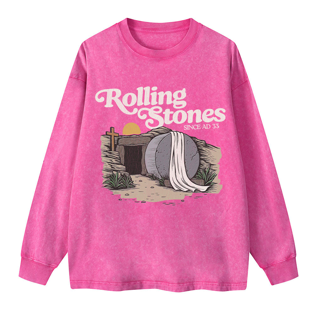 The Stone Was Rolled Away Christian Washed Long Sleeve T-Shirt
