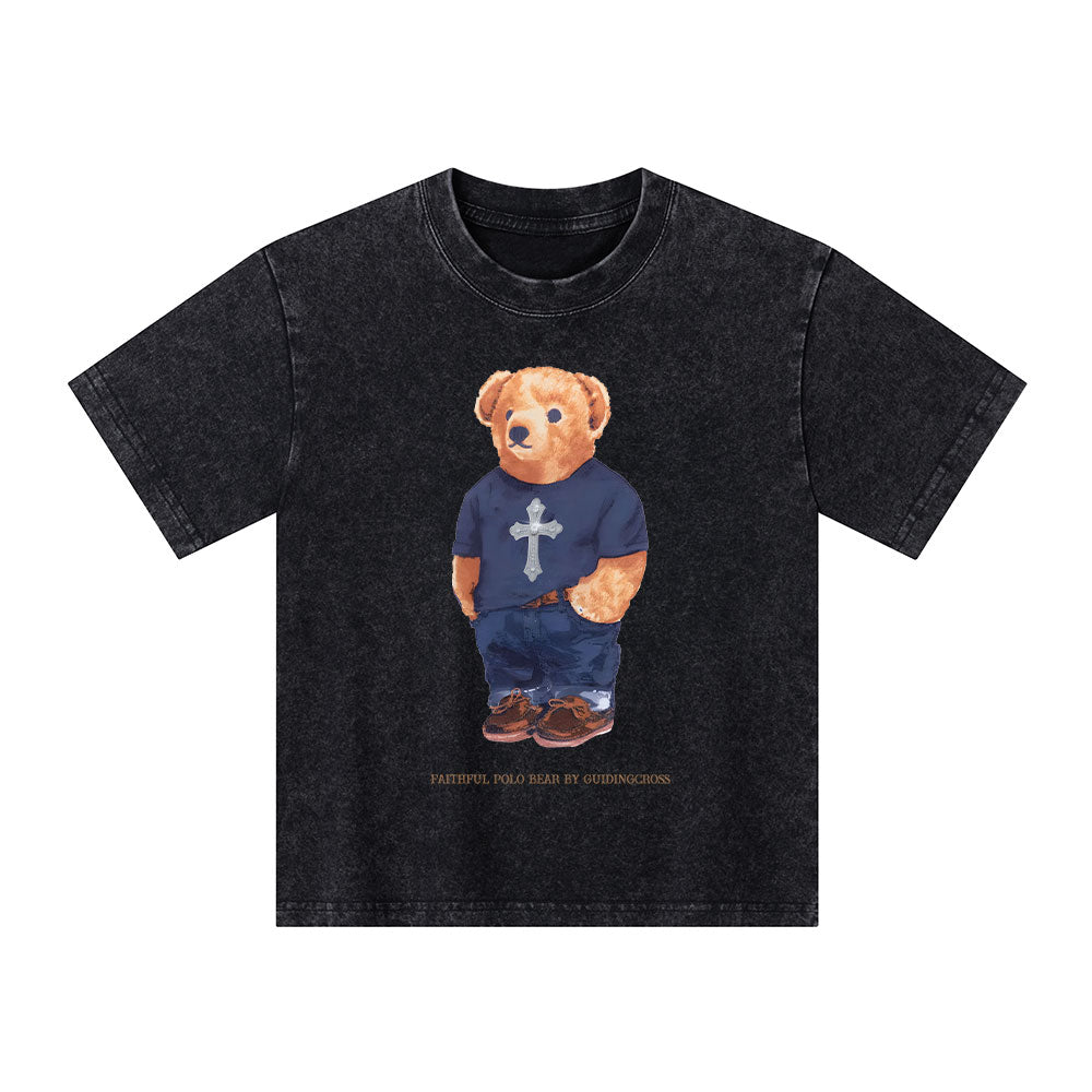 Faithful Bear By Guidingcross Kid Washed T-Shirt