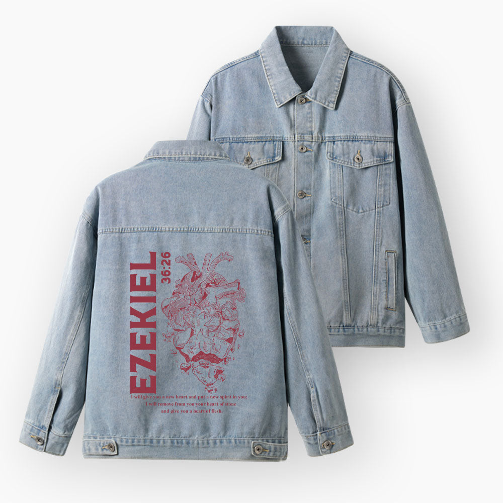 I Will Give You A New Heart And Put A New Spirit Christian Denim Jacket