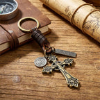Vintage Cross Leather Christian Keychain