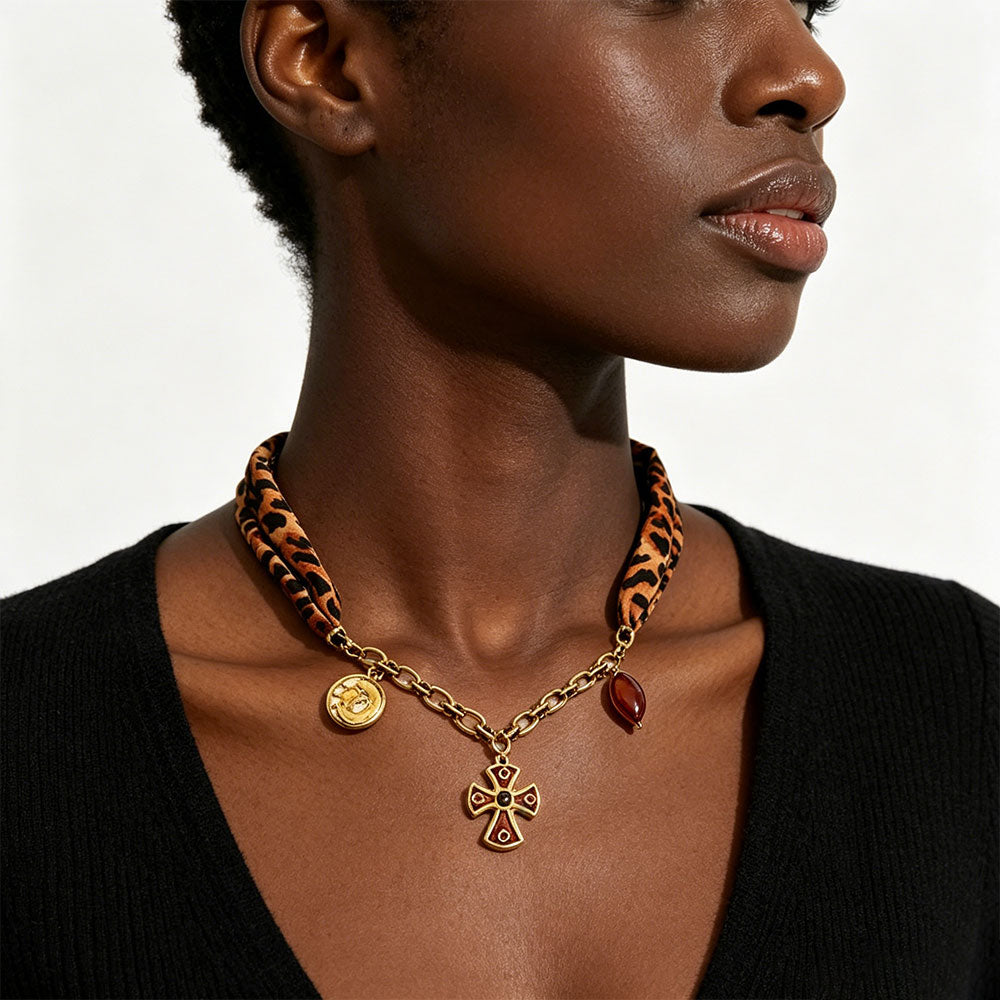 Christian Leopard Strap Cross Necklace