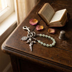 Christian Imitation Jade Resin Bead Rose Cross Waist Pendant