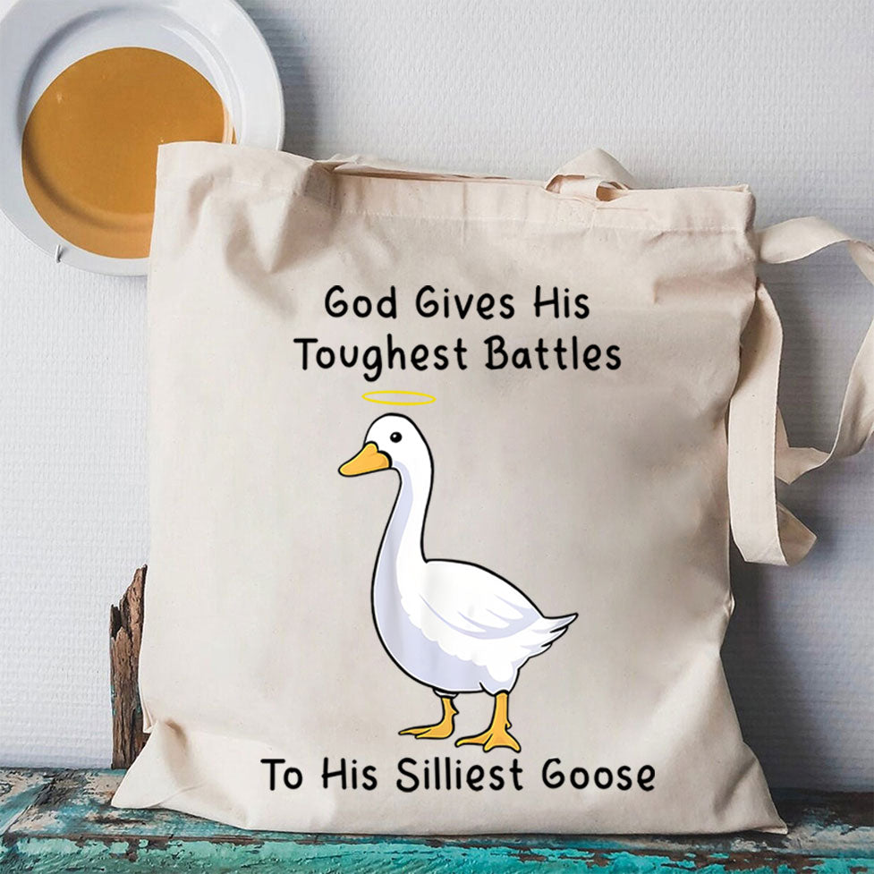 God Gives His Toughest Battles  To His Siliest Goose Christian Canvas Tote Bag