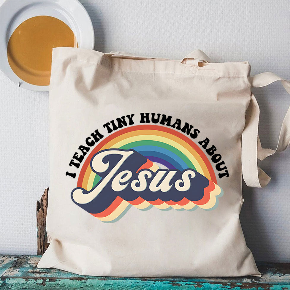 I Teach Tiny Humans About Jesus Christian Canvas Tote Bag