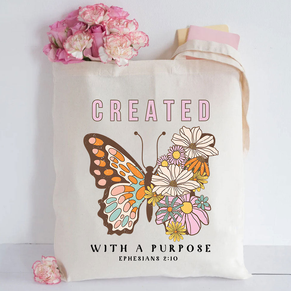 Created With A Purpose Christian Canvas Tote Bag