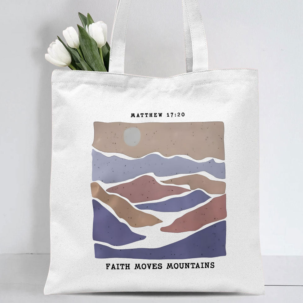 Faith Moves Mountain Christian Canvas Tote Bag