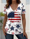 Ladies' Casual American 1776-2026 Anniversary Celebration Print V-Neck Short Sleeved Shirt