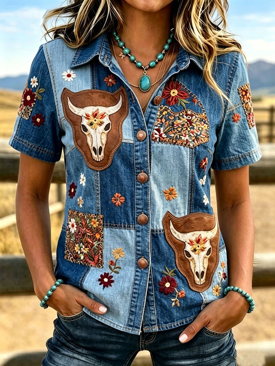 Women'S Western-Style Animal Retro Floral Print Shirt