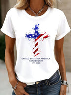 Women'S American Independence Day 250Th Anniversary Printed Round Neck Short Sleeve T-Shirt