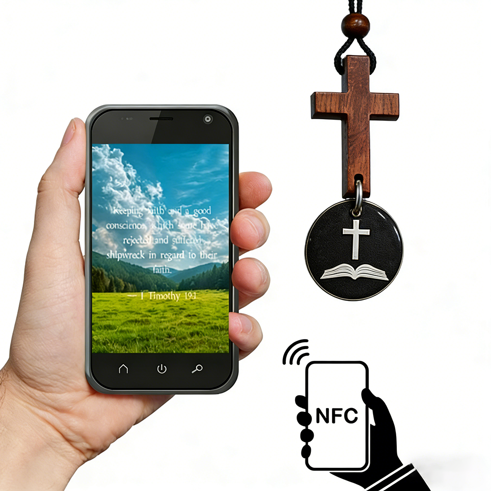 Christian Wooden Cross NFC Car Hanging Pendant with Bible Verses