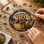 America 250 Acrylic Puzzle Ornament â€?1776â€?026 Patriotic Hanging Decoration with Eagle, Liberty Bell & Floral Independence Design
