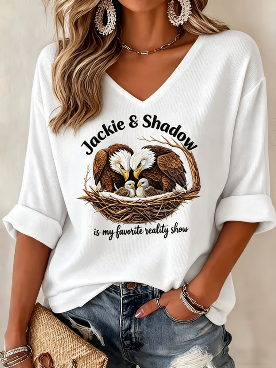 Women'S Jackie And Shadow Print Waffle-Knit Casual T-Shirt