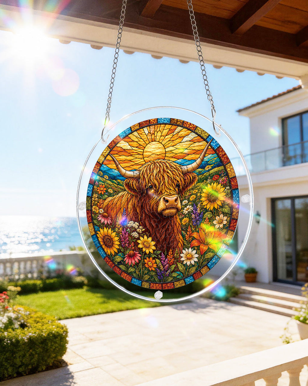 Blooming Highland Cow Light Suncatcher-Acrylic Window Art