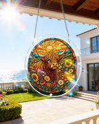 Blooming Highland Cow Light Suncatcher-Acrylic Window Art