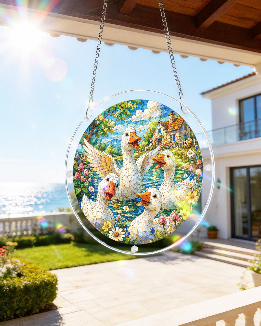 Lakeside Goose Garden Light Suncatcher-Acrylic Window Art