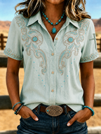 Women'S Western Style Retro Floral Cross Printed Shirt