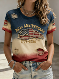 American 250th Anniversary of Patriotism Vintage Print Women's Short-Sleeve T-Shirt