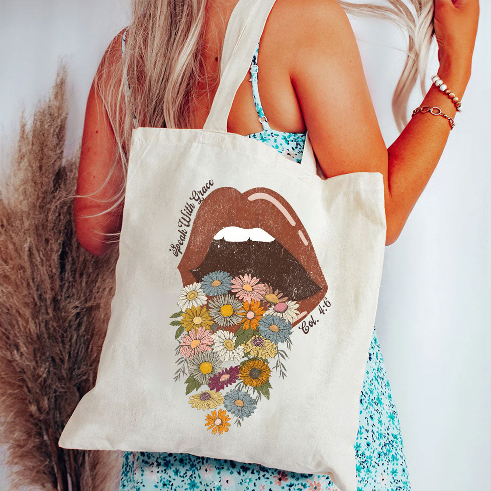Speak With Grace Christian Canvas Tote Bag