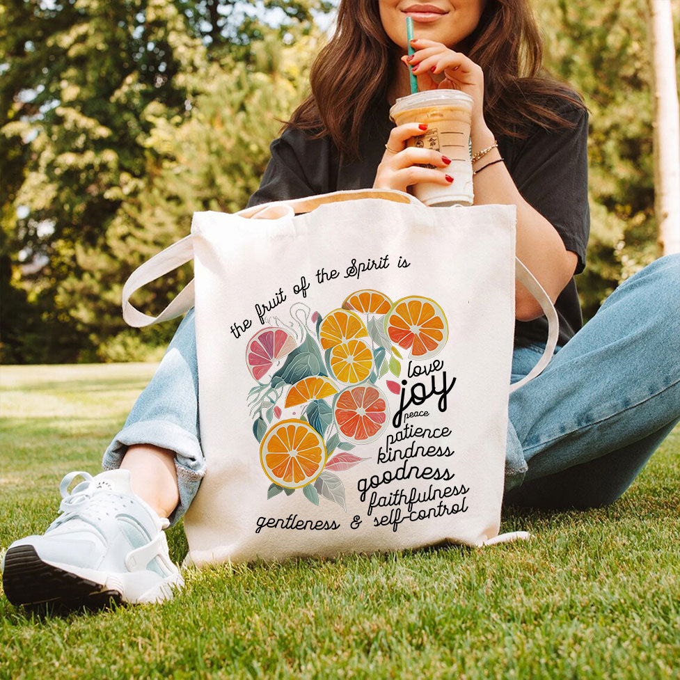 The Fruit Of The Spirit Is Love Christian Canvas Tote Bag