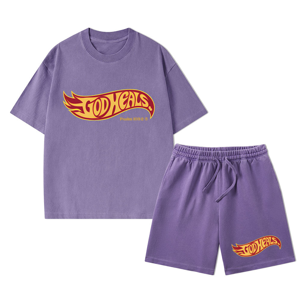 God Heals Christian Washed T-Shirt & Shorts