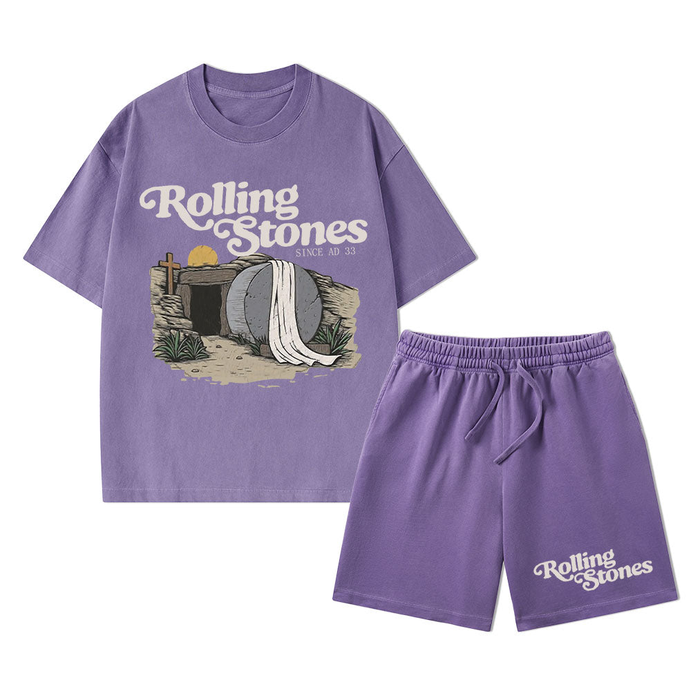 The Stone Was Rolled Away Christian Washed T-Shirt & Shorts