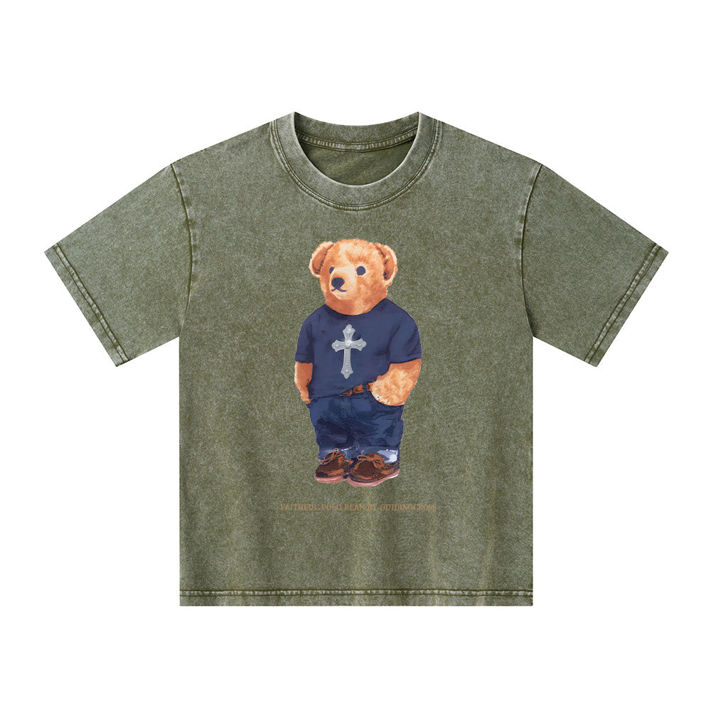 Faithful Bear By Guidingcross Kid Washed T-Shirt