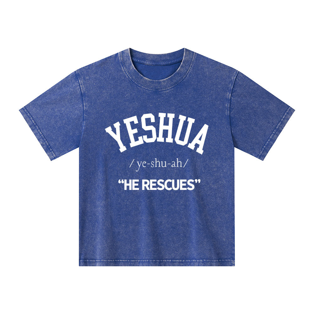 Yeshua He Rescues Kid Washed T-Shirt
