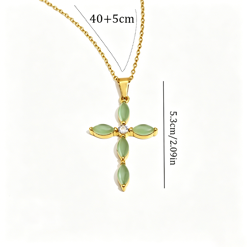 Minimalist Green Cross Christian Necklace