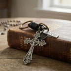 Vintage Cross Leather Christian Keychain