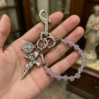 Christian Imitation Jade Resin Bead Rose Cross Waist Pendant