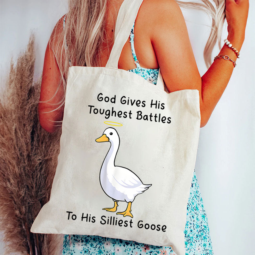 God Gives His Toughest Battles  To His Siliest Goose Christian Canvas Tote Bag