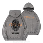 Yeshua He Saves Lion Christian Washed Hoodie