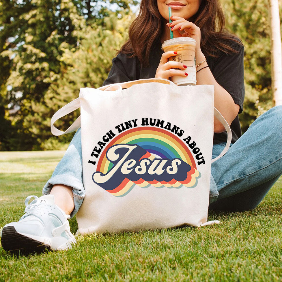 I Teach Tiny Humans About Jesus Christian Canvas Tote Bag