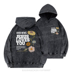 Good News Jesus Loves You Christian Washed Hoodie
