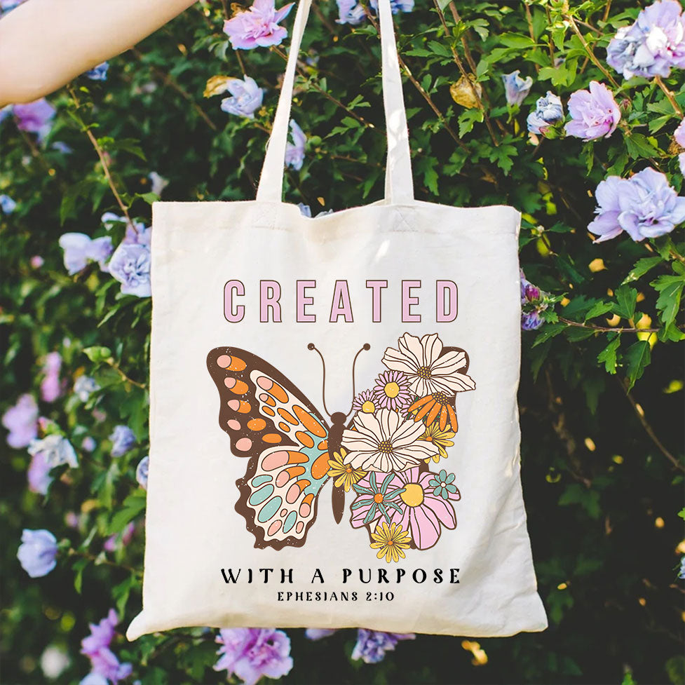 Created With A Purpose Christian Canvas Tote Bag