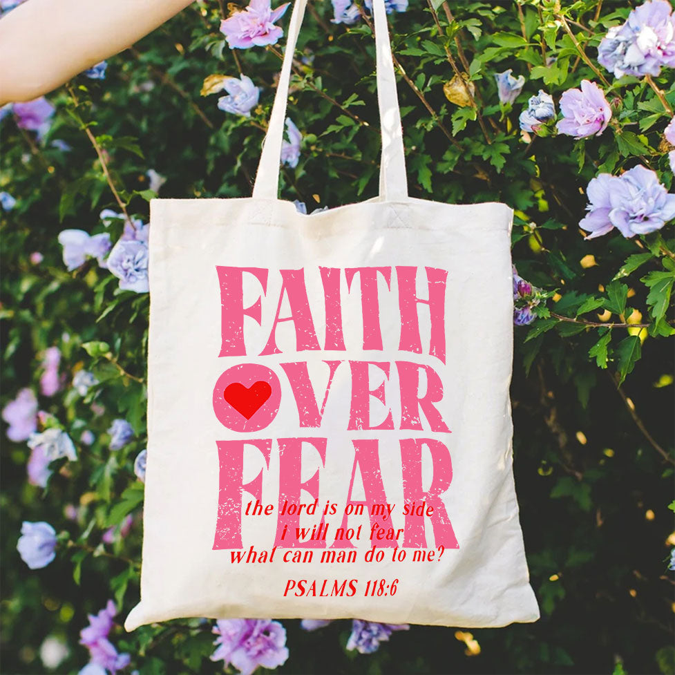 Faith Over Fear Christian Canvas Tote Bag