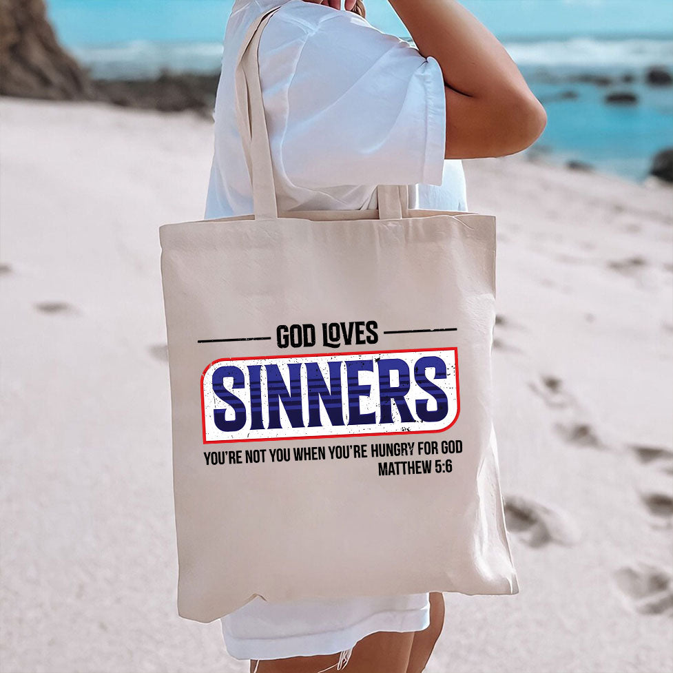God Loves Sinners Christian Canvas Tote Bag
