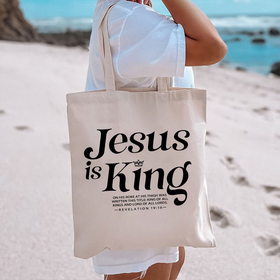 Jesus Is King Christian Canvas Tote Bag