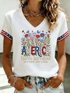 Women's Independence Day 250th Anniversary Printed V-neck T-shirt