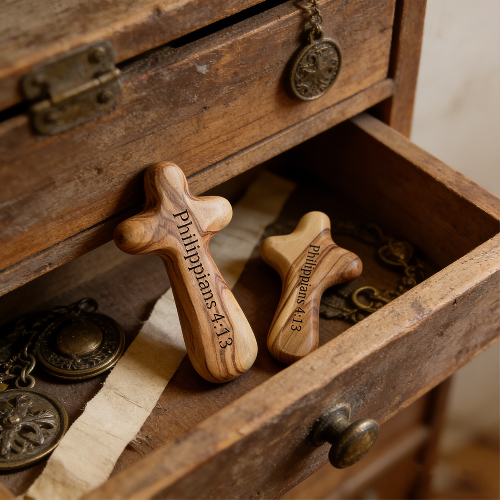 Personalized Handcrafted Olive Wood Christian Comfort Prayer Cross